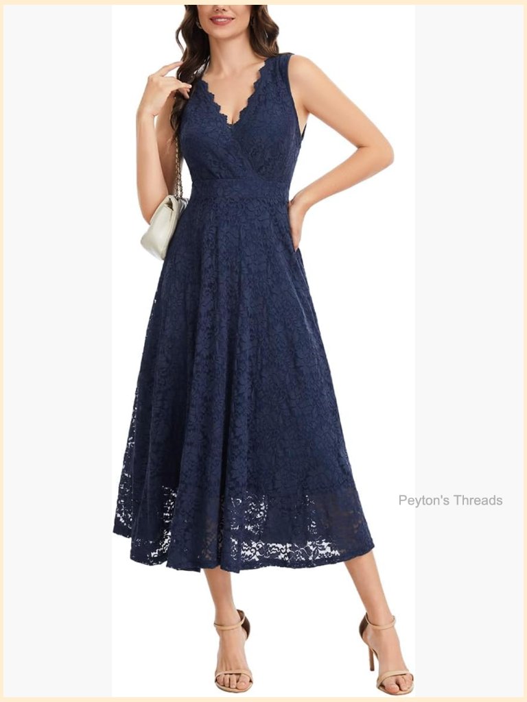 Sleeveless Lace V-Neck A-Line Dress For Wedding Guest Cocktail Party